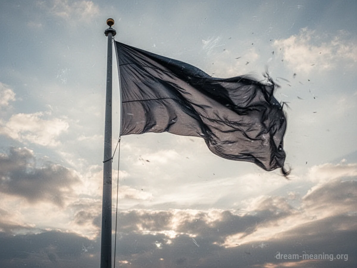 A flagpole bending sharply under the force of the wind, with a tattered flag.