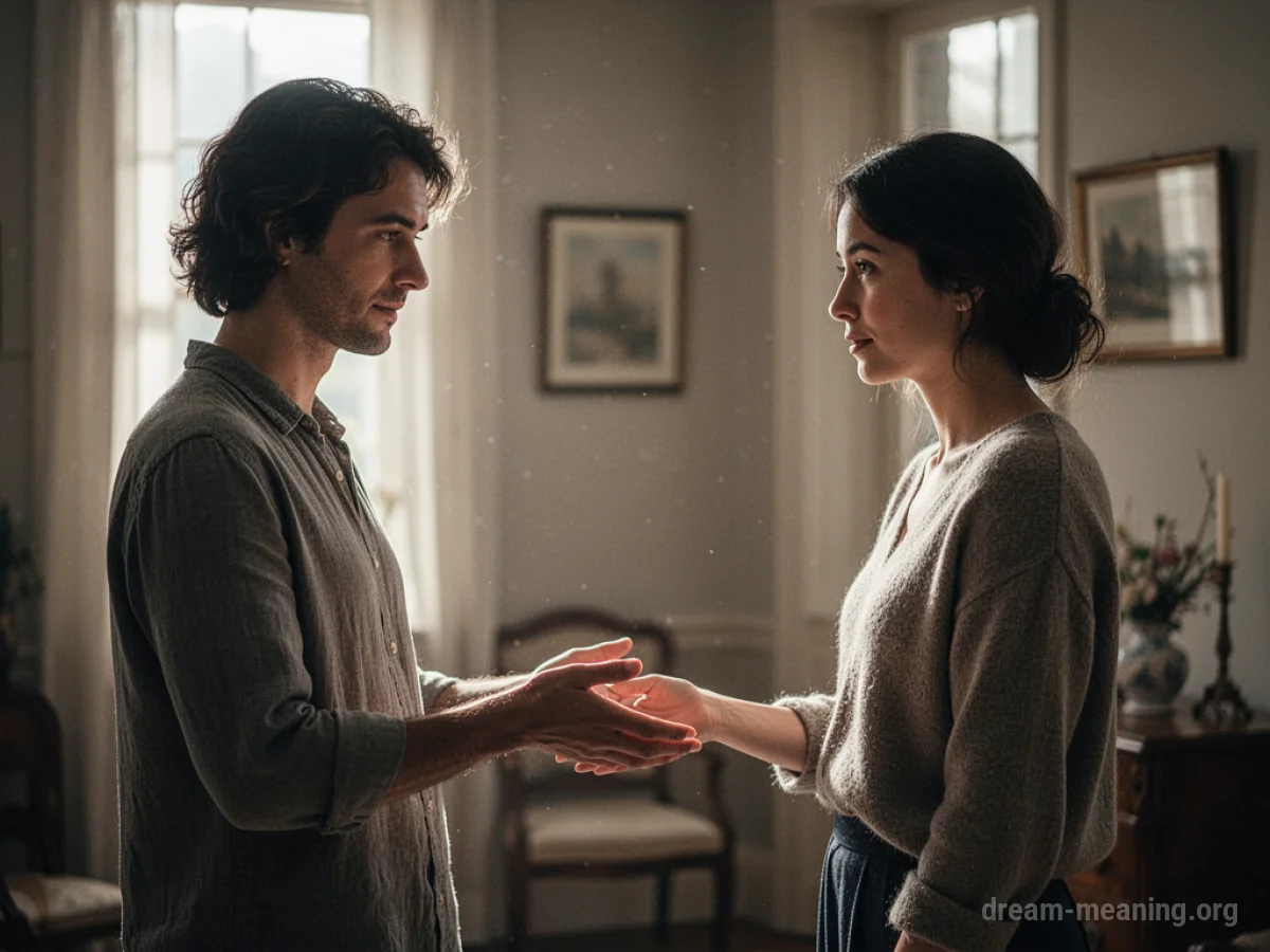 A person offering an open hand to another person.