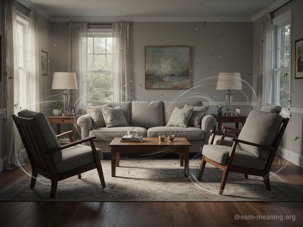 Living room furniture appearing to move without human intervention.