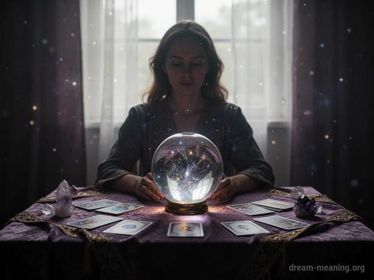 Silhouette of a person at a table with a crystal ball.