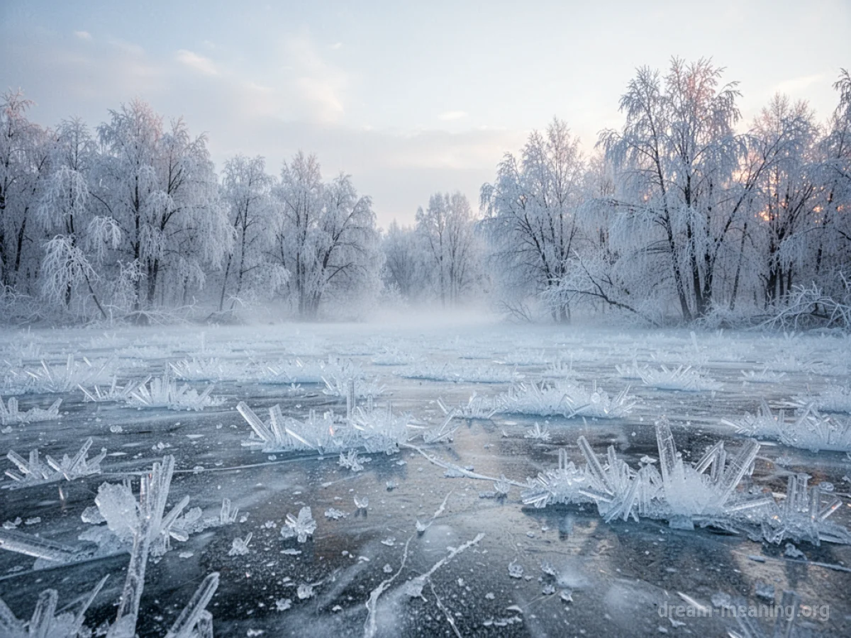 A landscape completely covered in thick ice and snow.