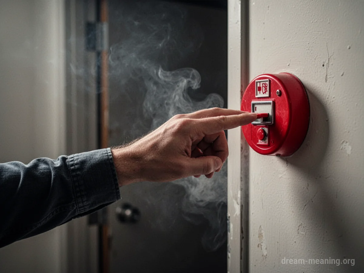 A hand hovering over a red fire alarm lever.