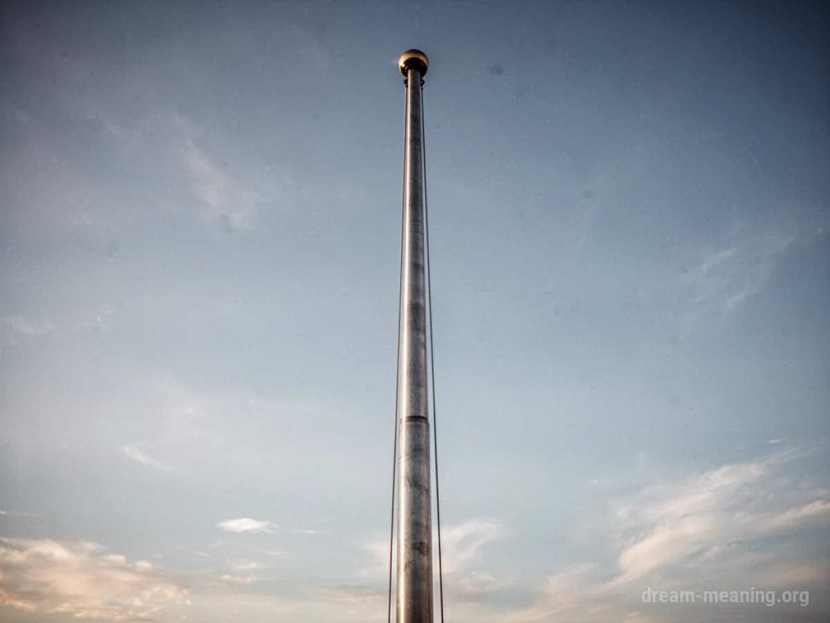 A solitary metal flagpole reaching towards the sky.