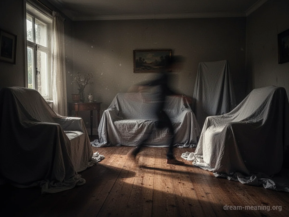 Silhouettes of furniture in a dark room.
