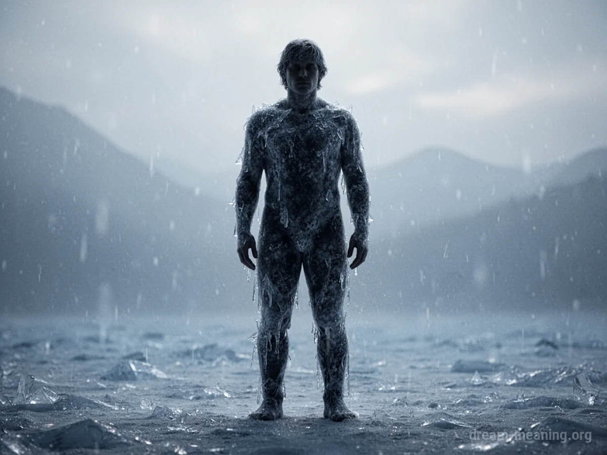 Silhouette of a person covered in a light frost, appearing completely still.