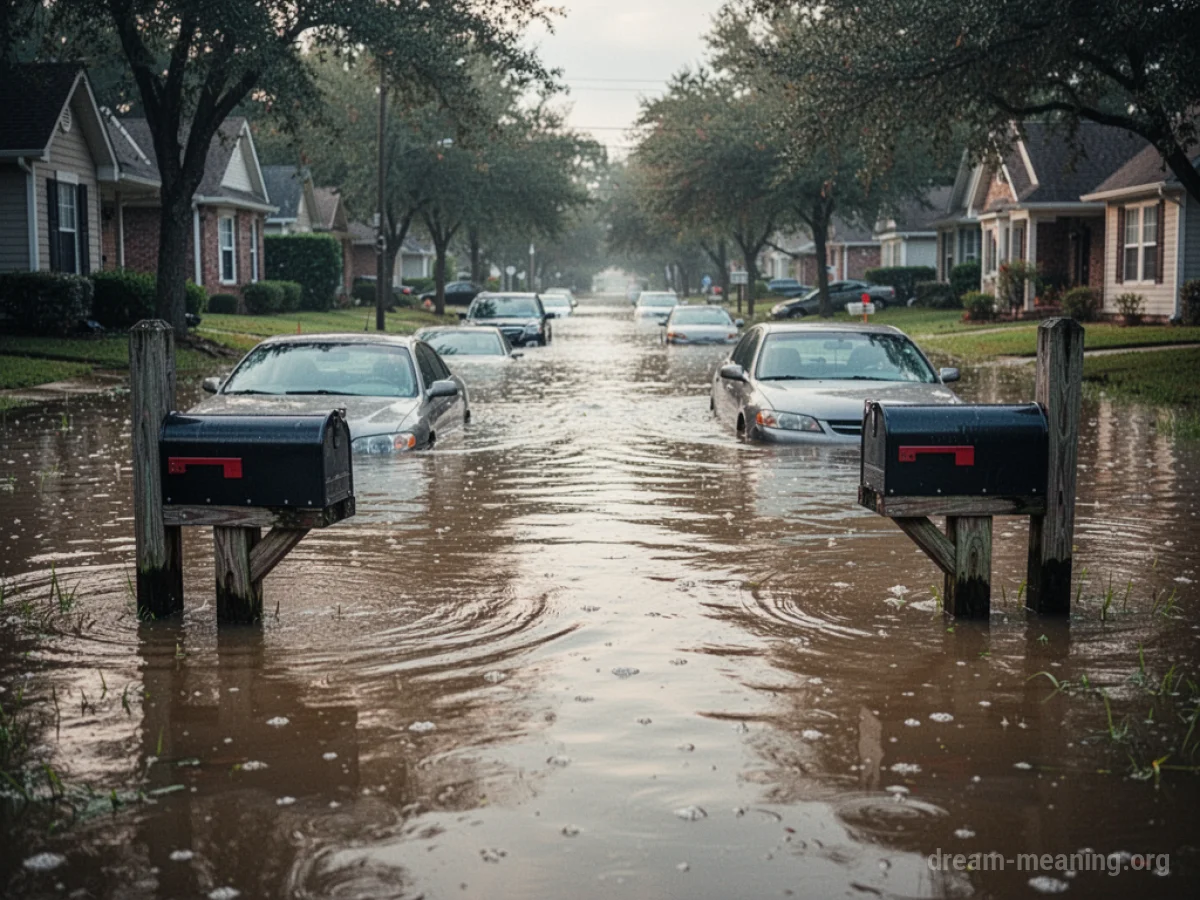 A street covered in deep, brown water.