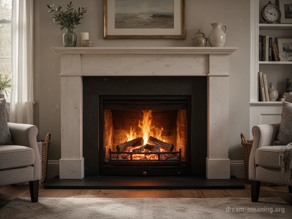 A newly installed fireplace with a warm, soft light inside.