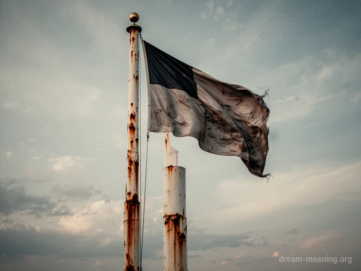 A rusted flagpole standing alone.