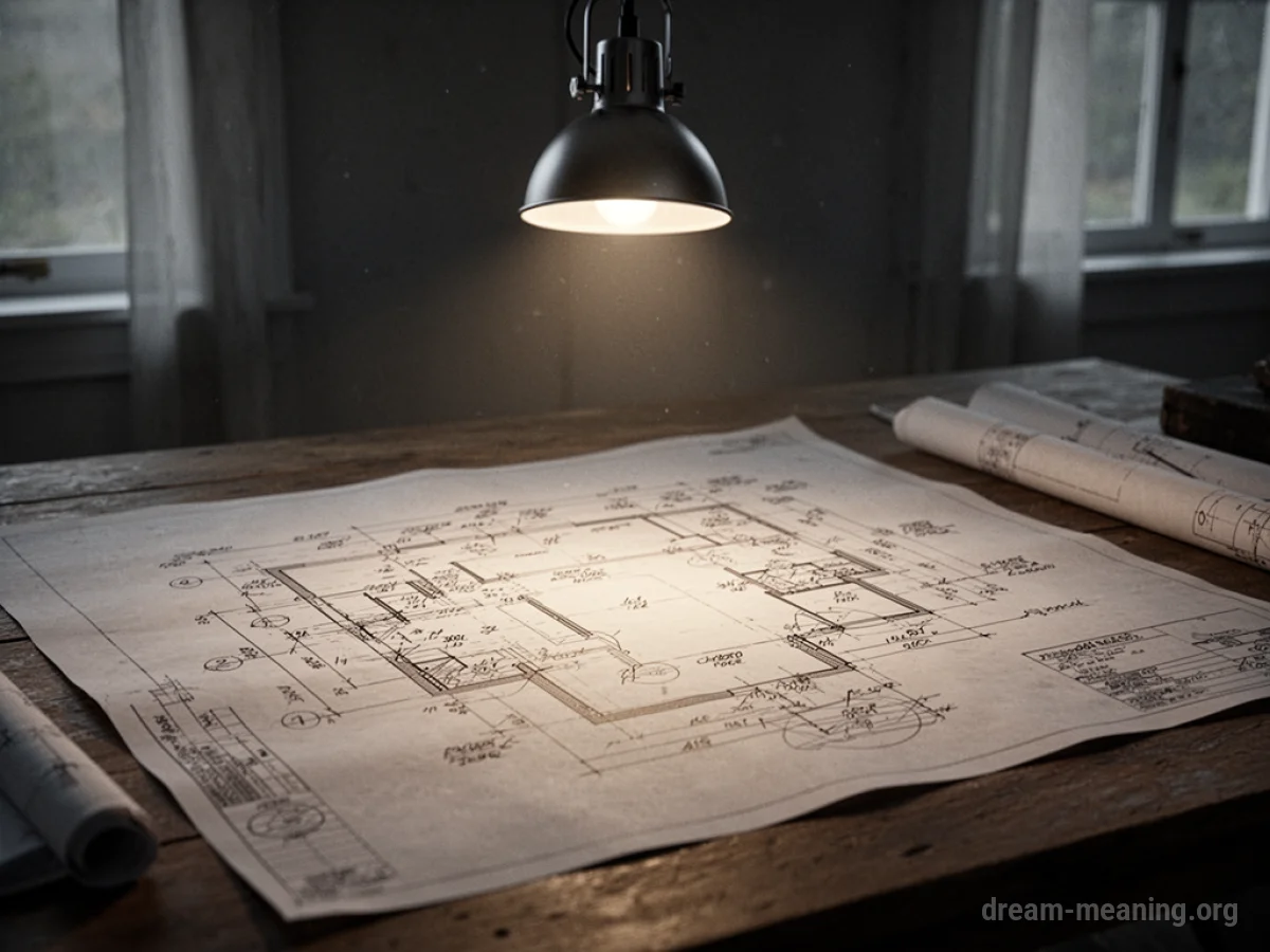 A spotlight shining on a detailed technical drawing.