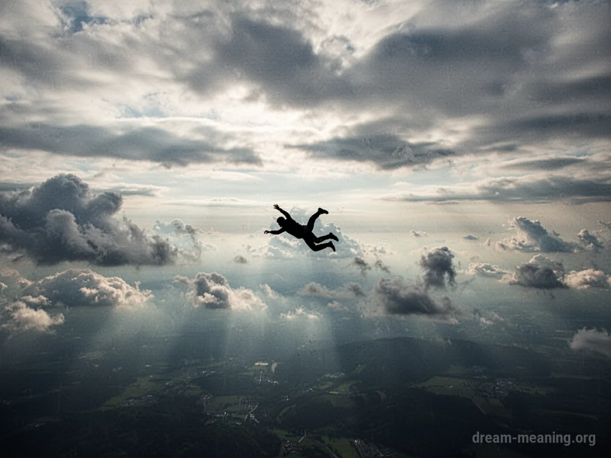A person's silhouette falling against a cloudy sky.