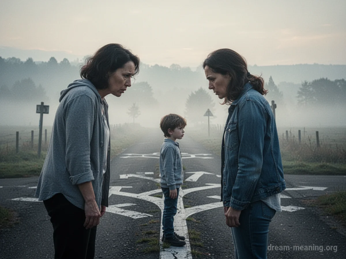 Parent looking with concern at a child at a crossroads.