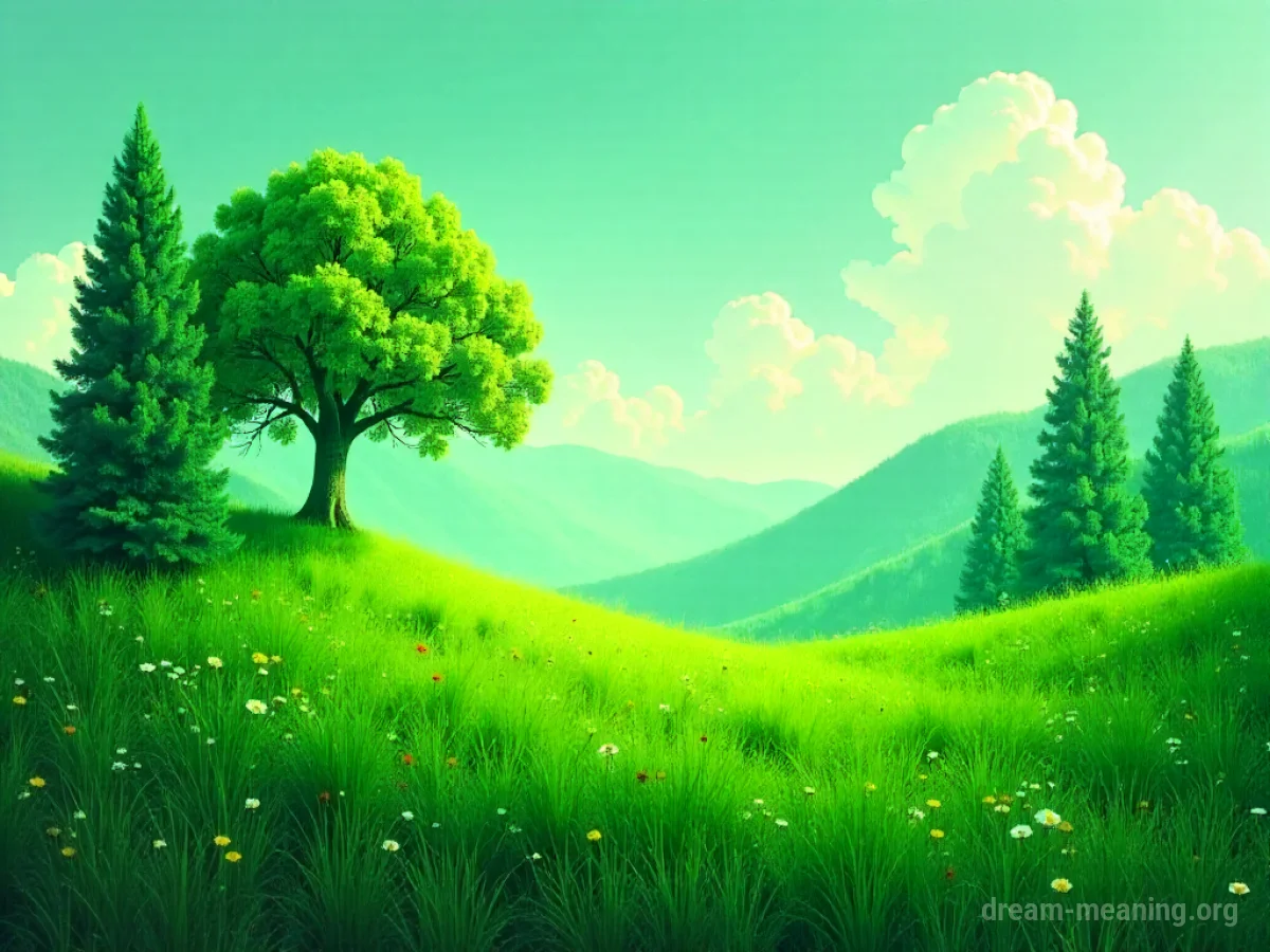 A landscape where everything is depicted in shades of green.