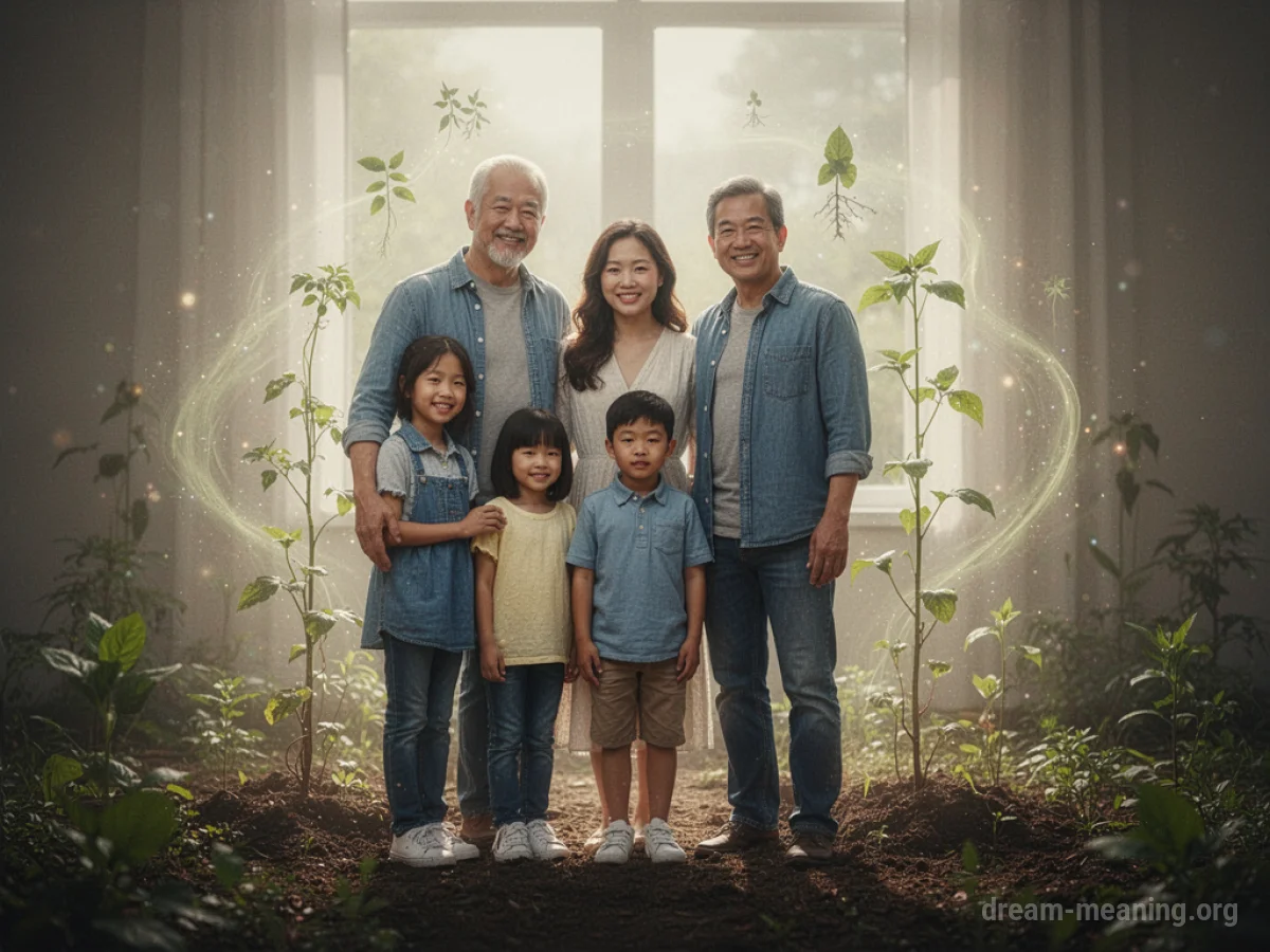 A family silhouette with subtle elements suggesting growth.