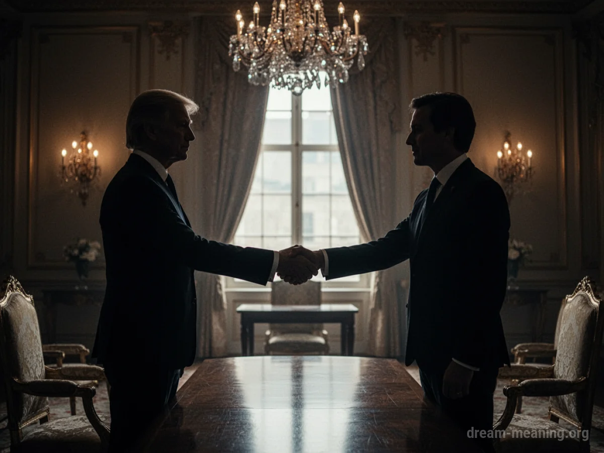 Two silhouetted figures with hands outstretched towards each other in a formal setting.