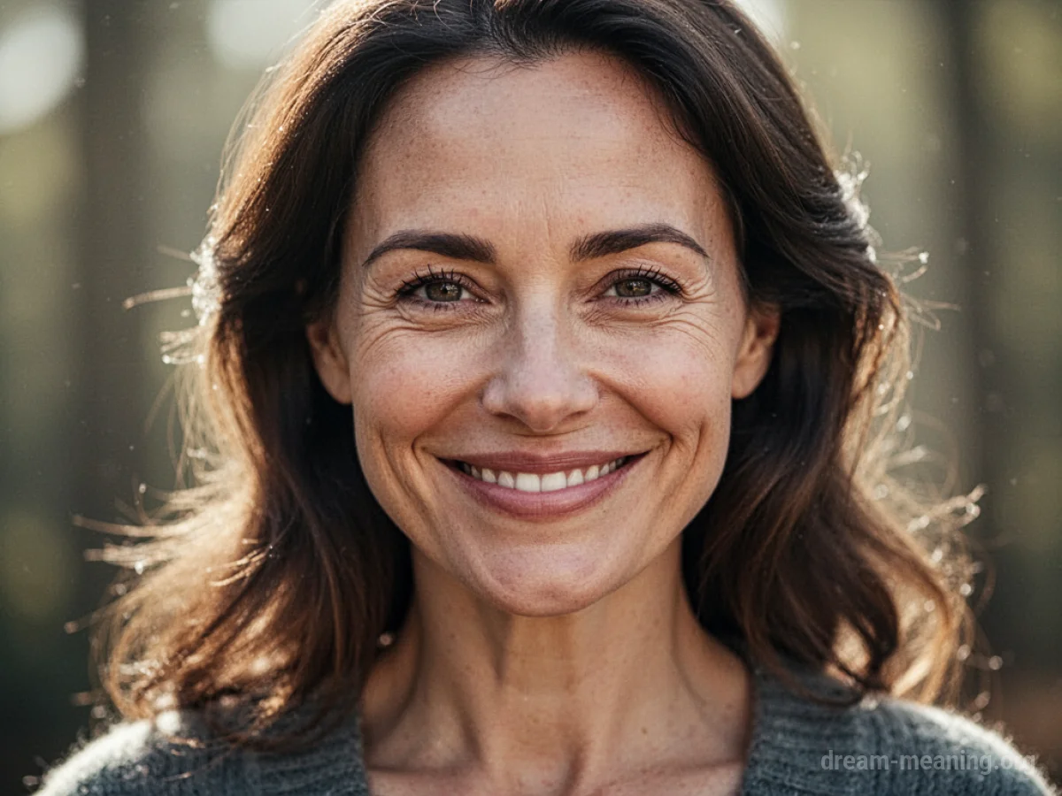 A woman smiling warmly.