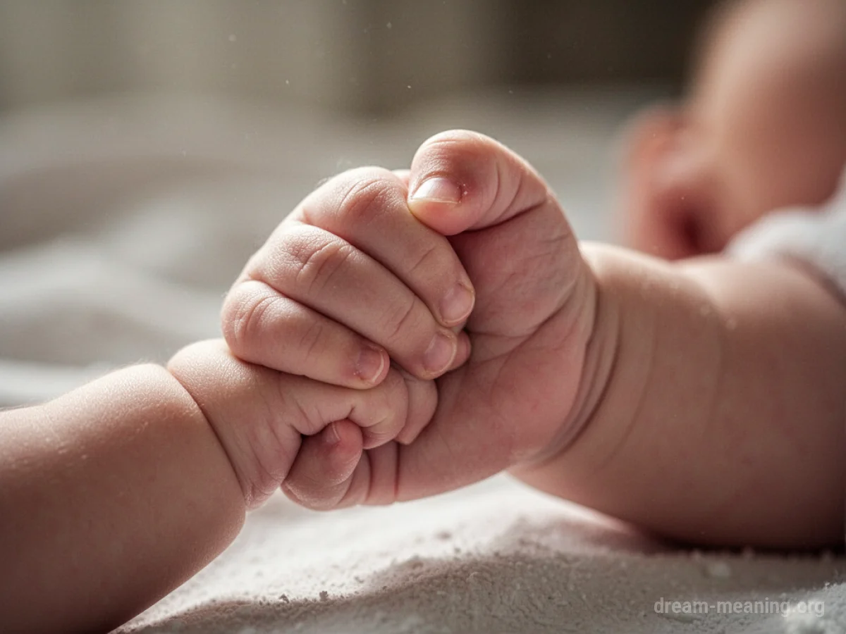 A close-up view of a newborn baby's hand.