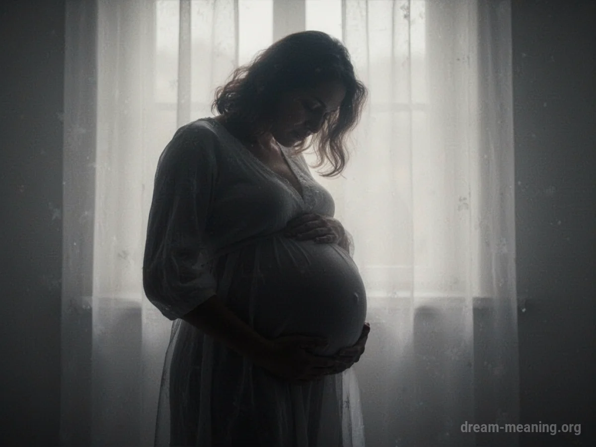 A silhouette of a pregnant form with a shadowy, indistinct shape beginning to emerge.