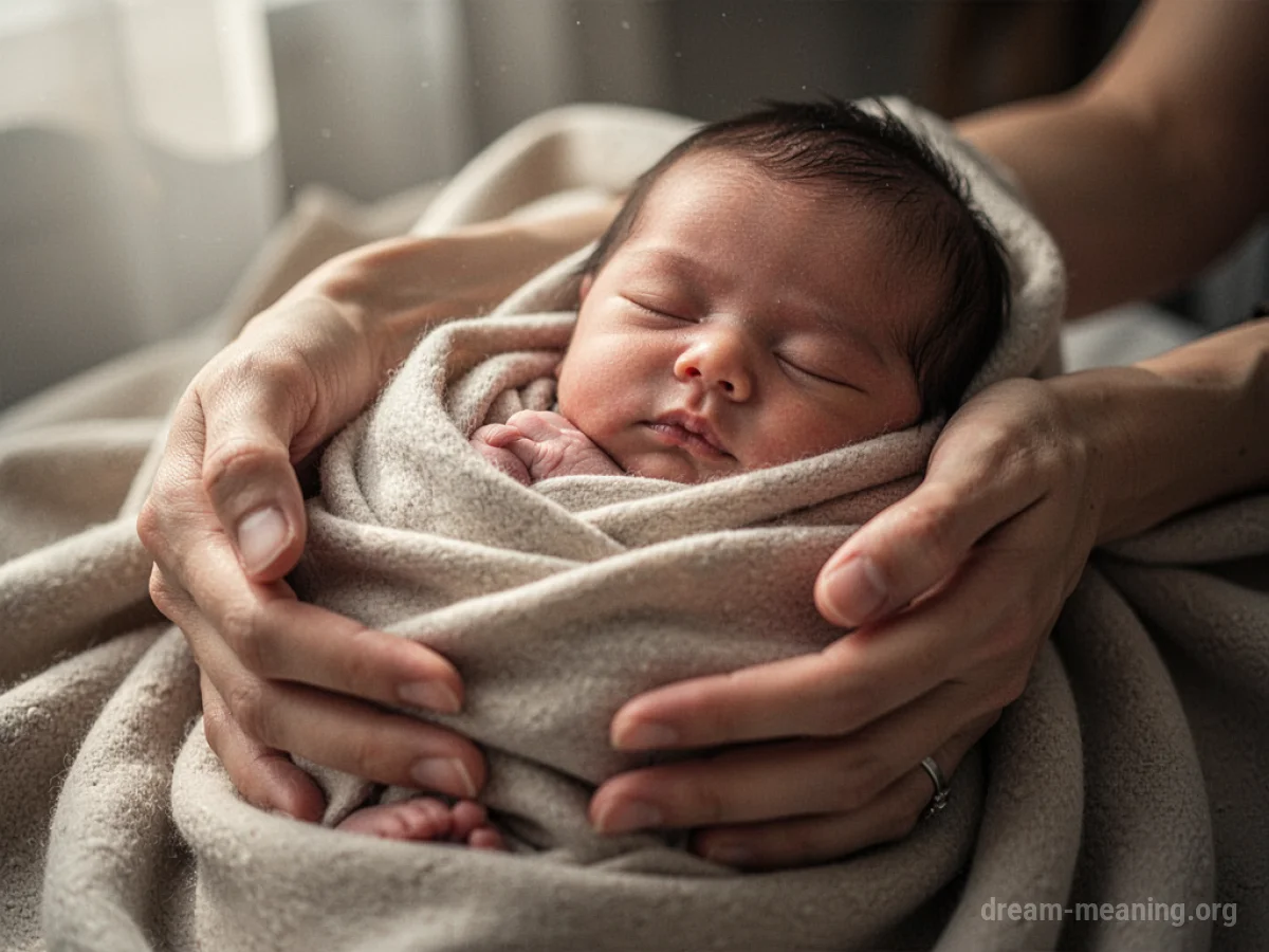 A pair of hands holding a tiny baby.