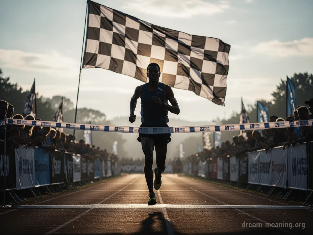 Silhouette of a runner crossing a finish line.