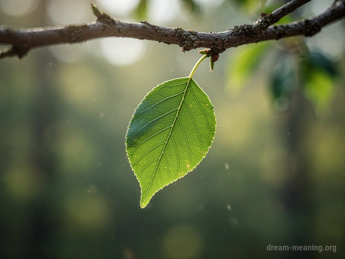 A green leaf falling from a tree.