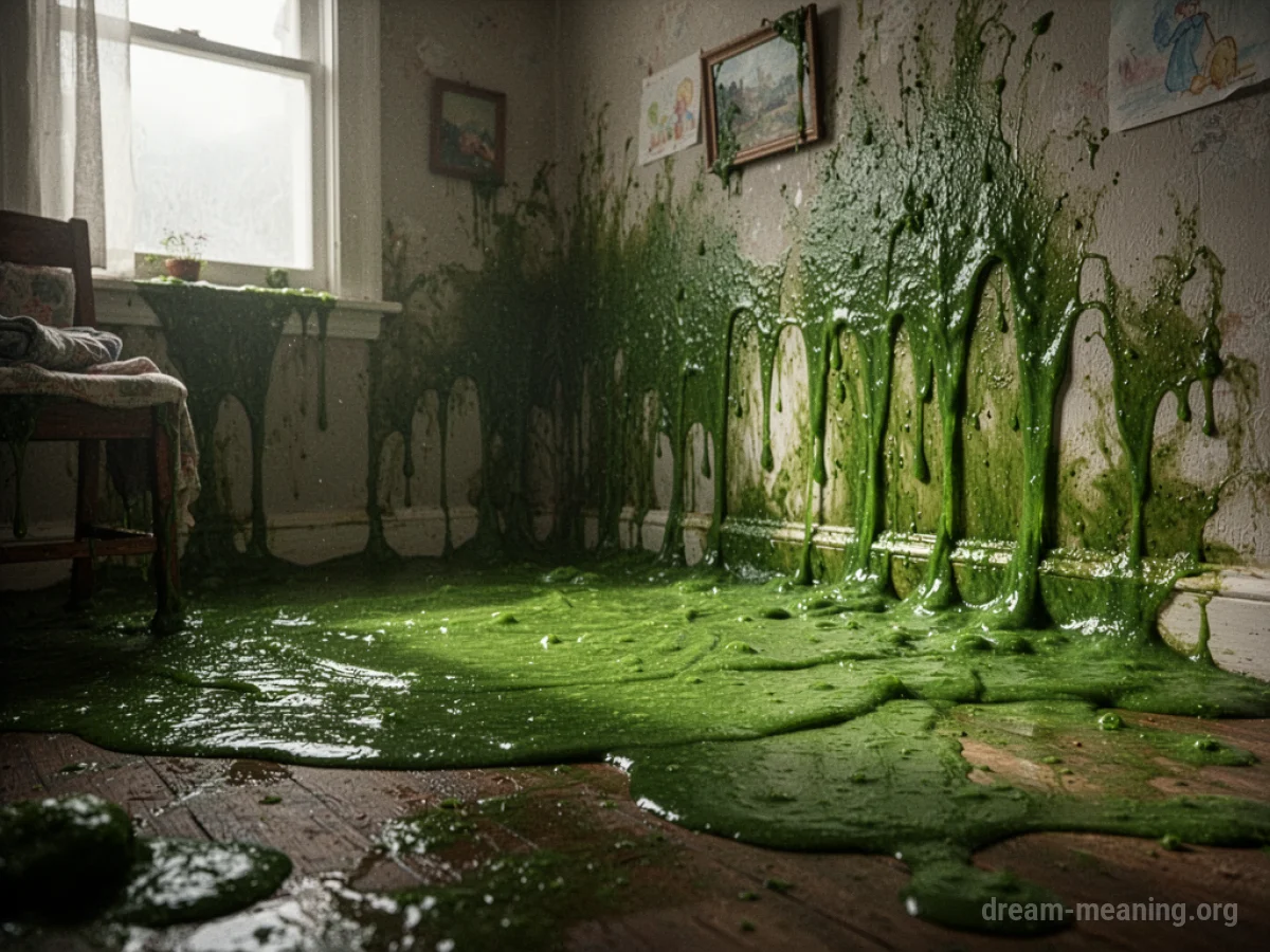 Thick green slime coating the floor and walls of a room.
