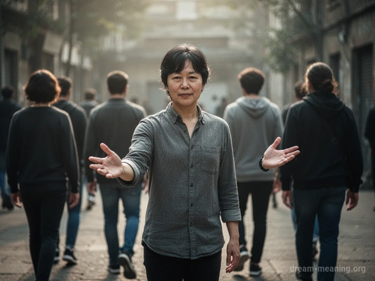 Person extending a hand in greeting, ignored by others walking away.