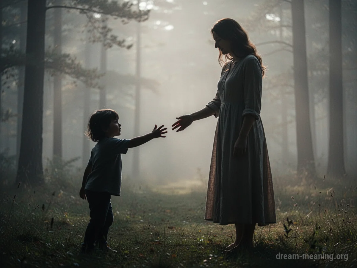 A silhouette of a child reaching out to a silhouette of a woman.