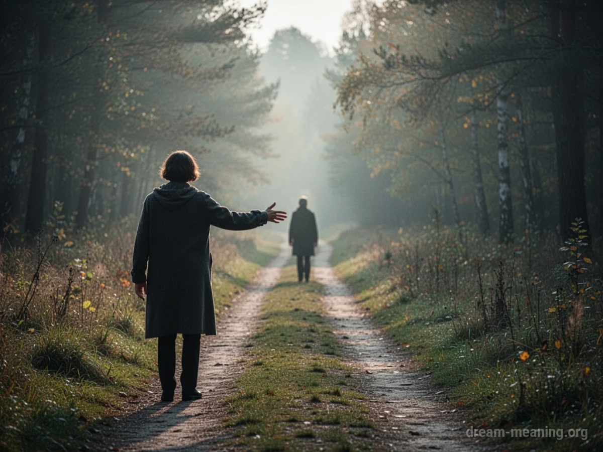 Two figures facing each other, one extending a hand forward.