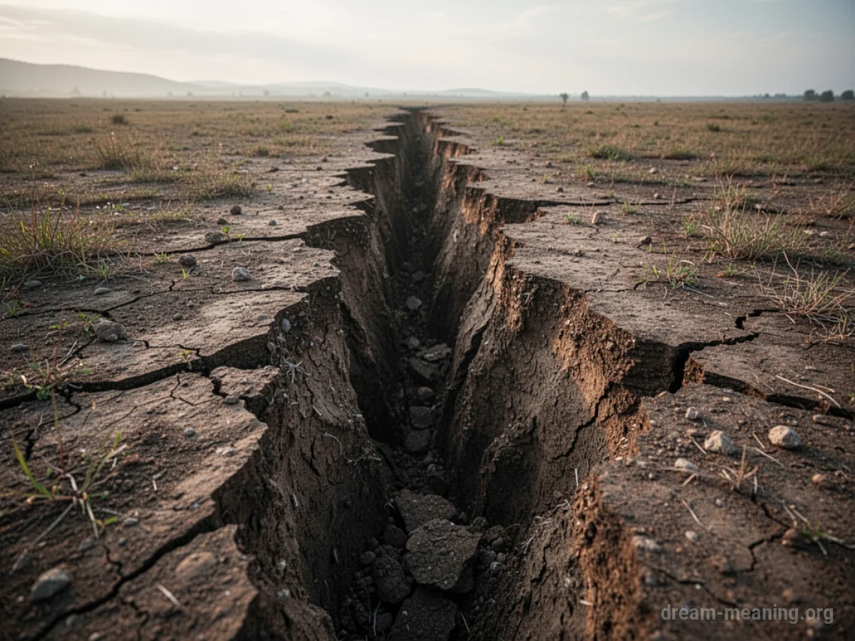 A large fissure splitting the earth's surface.