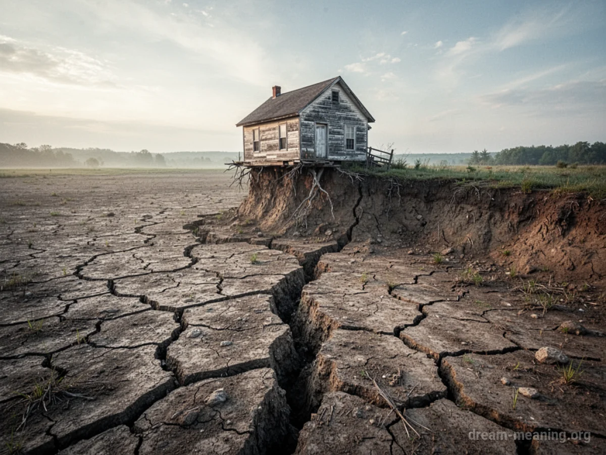 Cracked ground with a house on the edge.