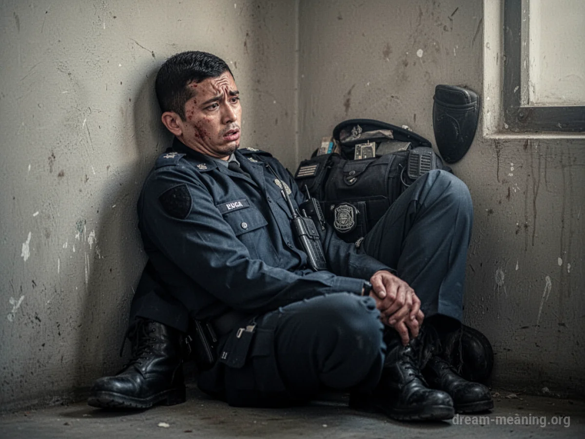 A uniformed guard appears injured and weakened.
