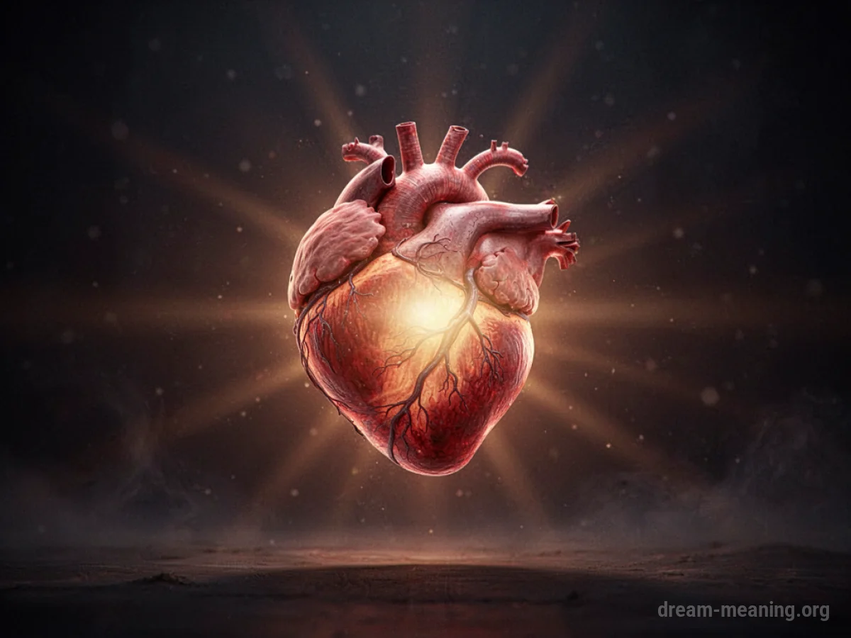 A luminous human heart shape emitting light.