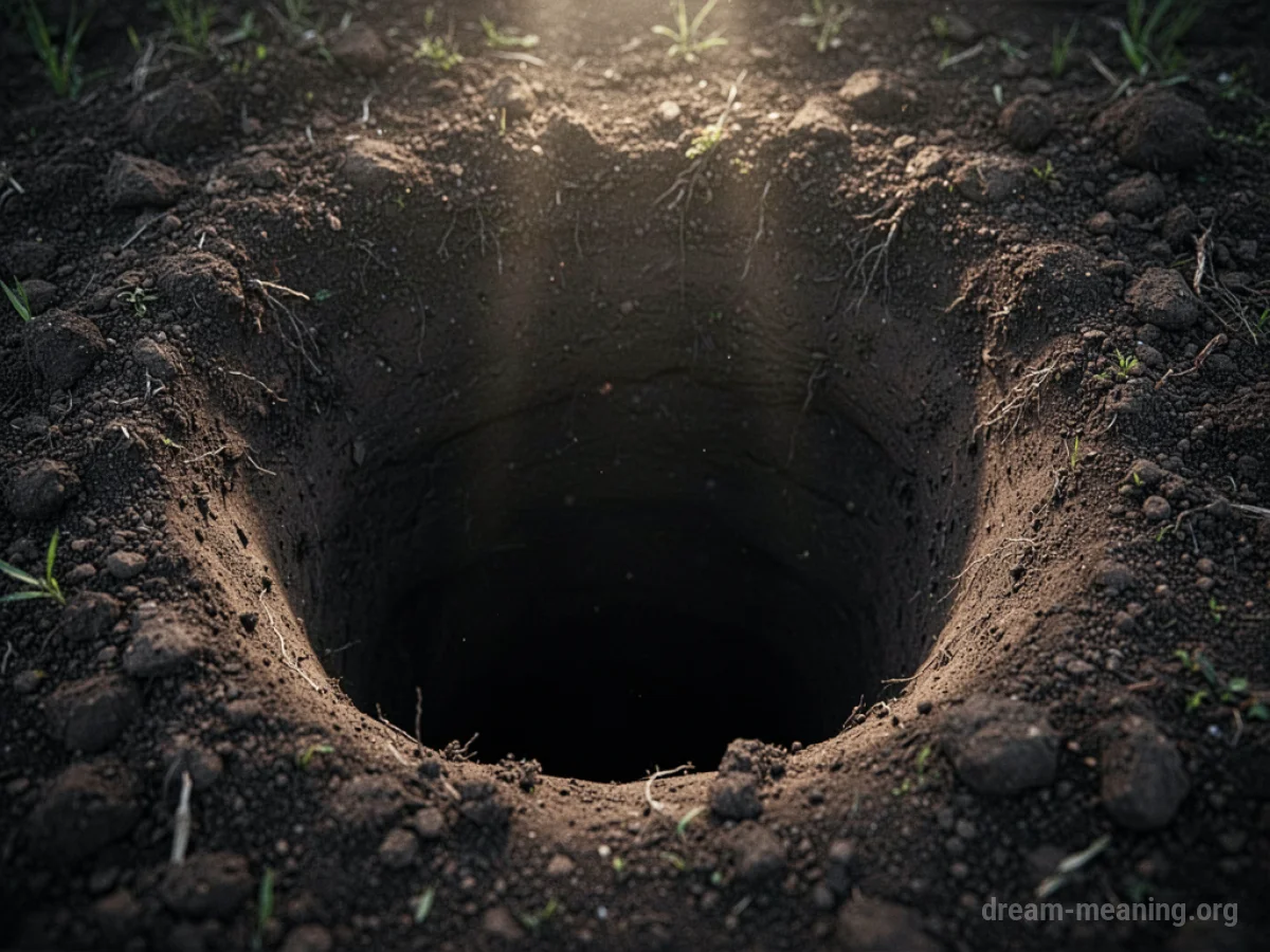 A dark hole in the earth.