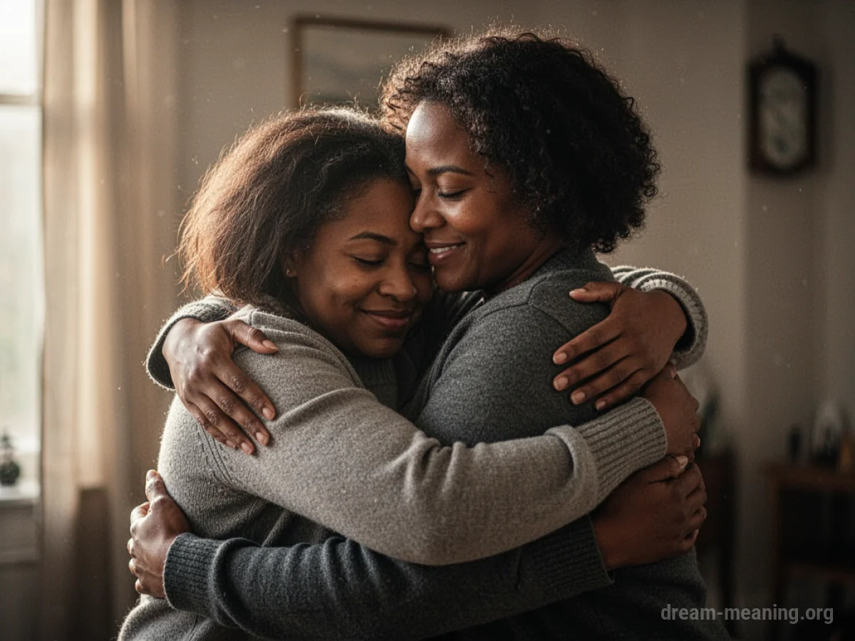 Two people sharing a warm embrace.