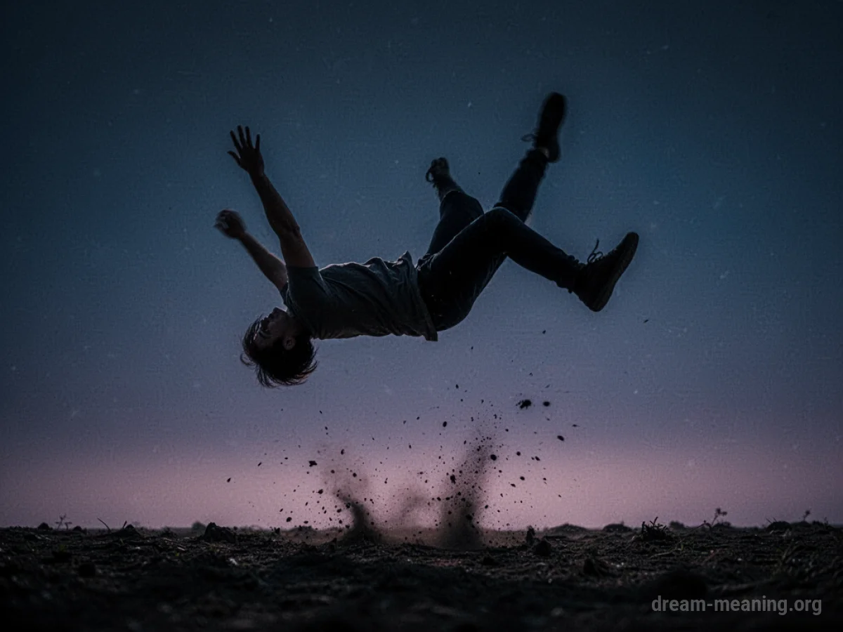 Silhouette of a person falling against a dark, abstract background.