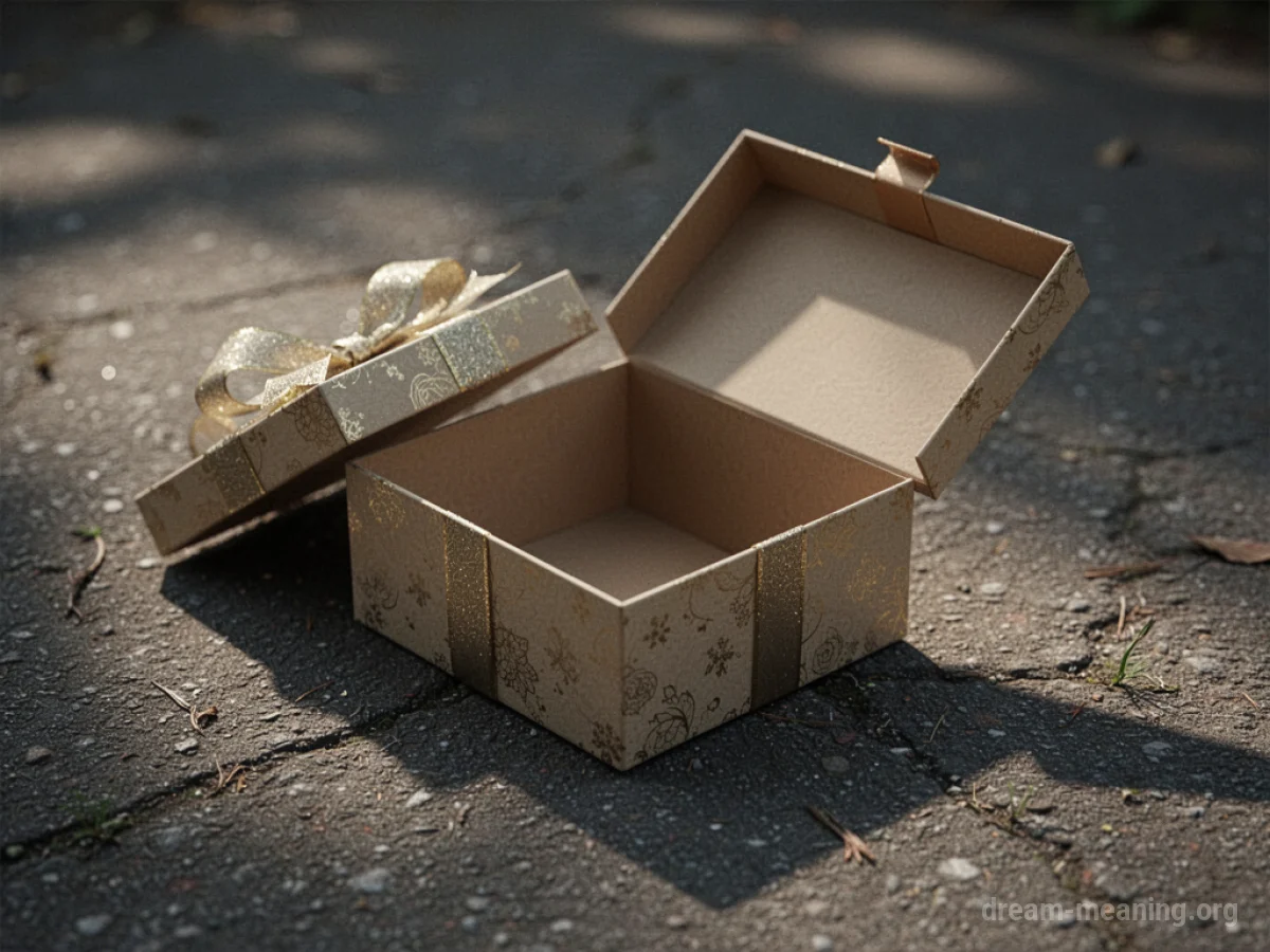 An empty, open gift box on the ground.