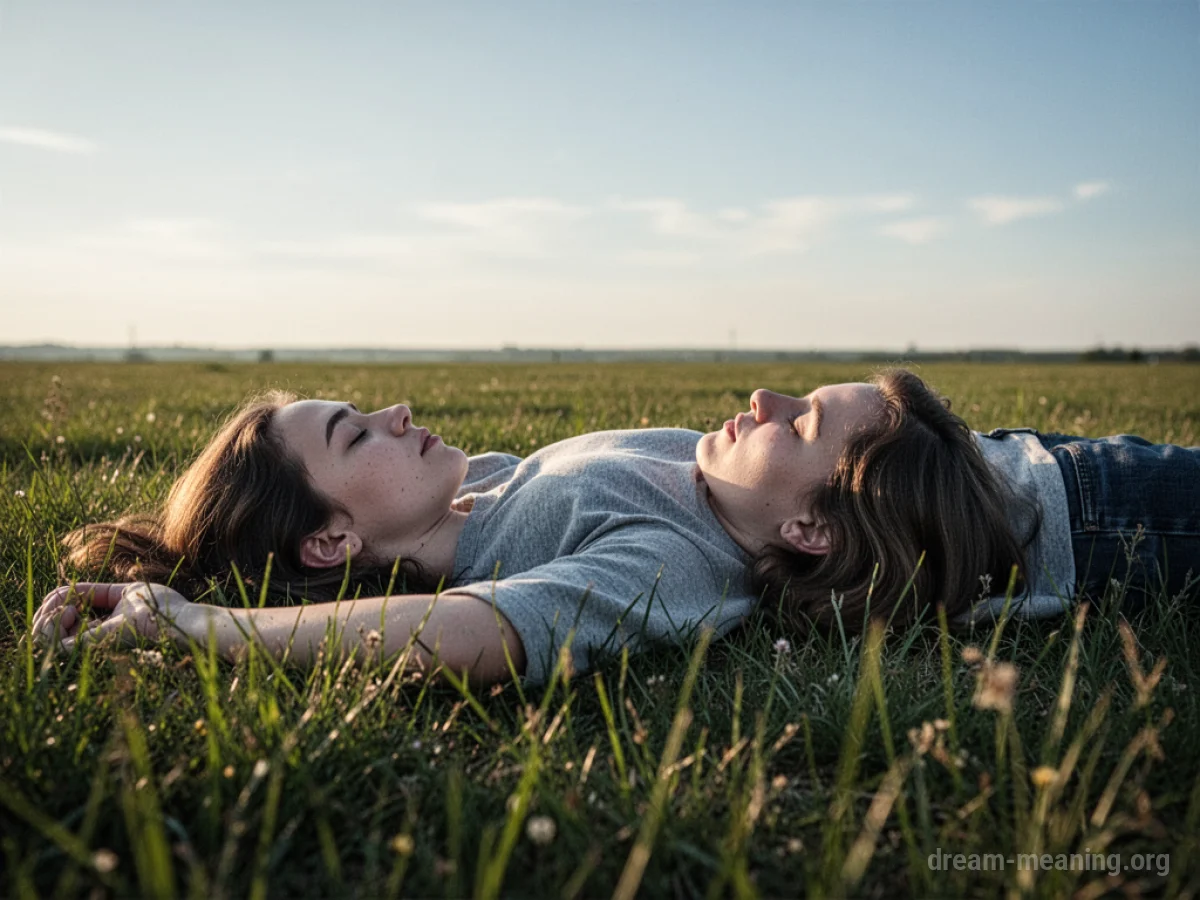 A person lying on their back in a green field.