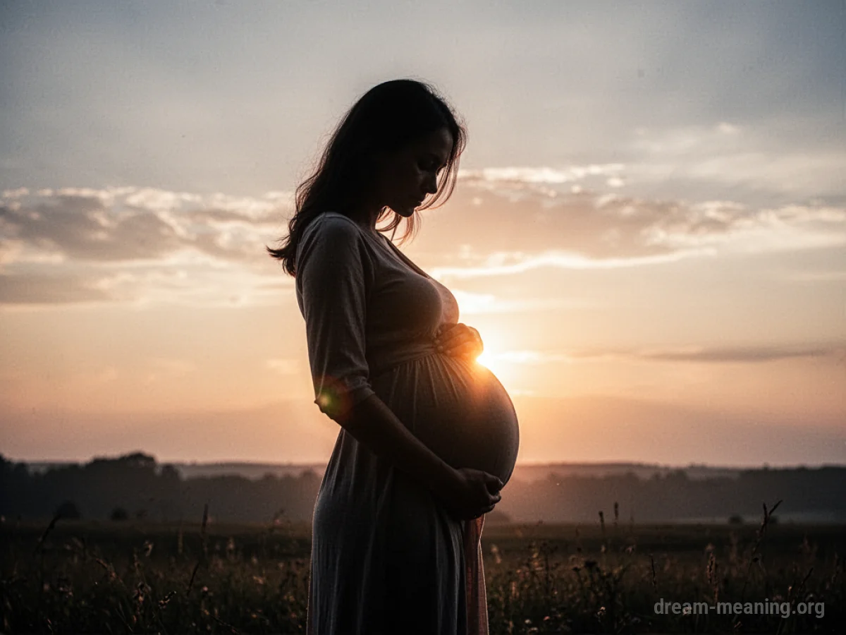 Silhouette of a pregnant woman facing a sunrise.