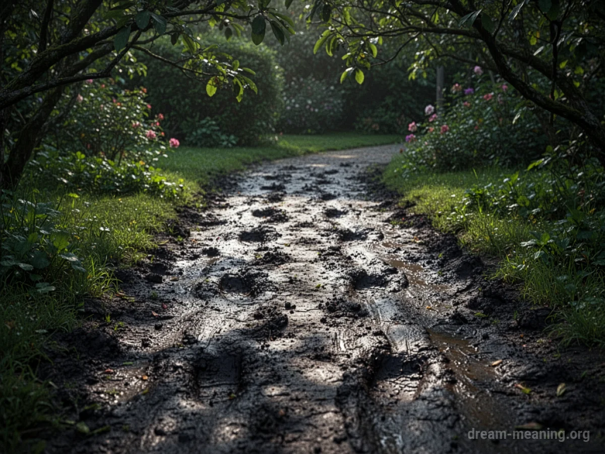 A garden path obscured by deep mud.