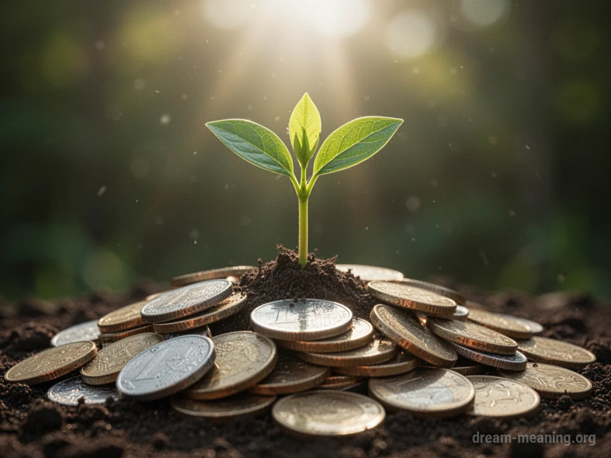 A plant growing from a stack of currency.