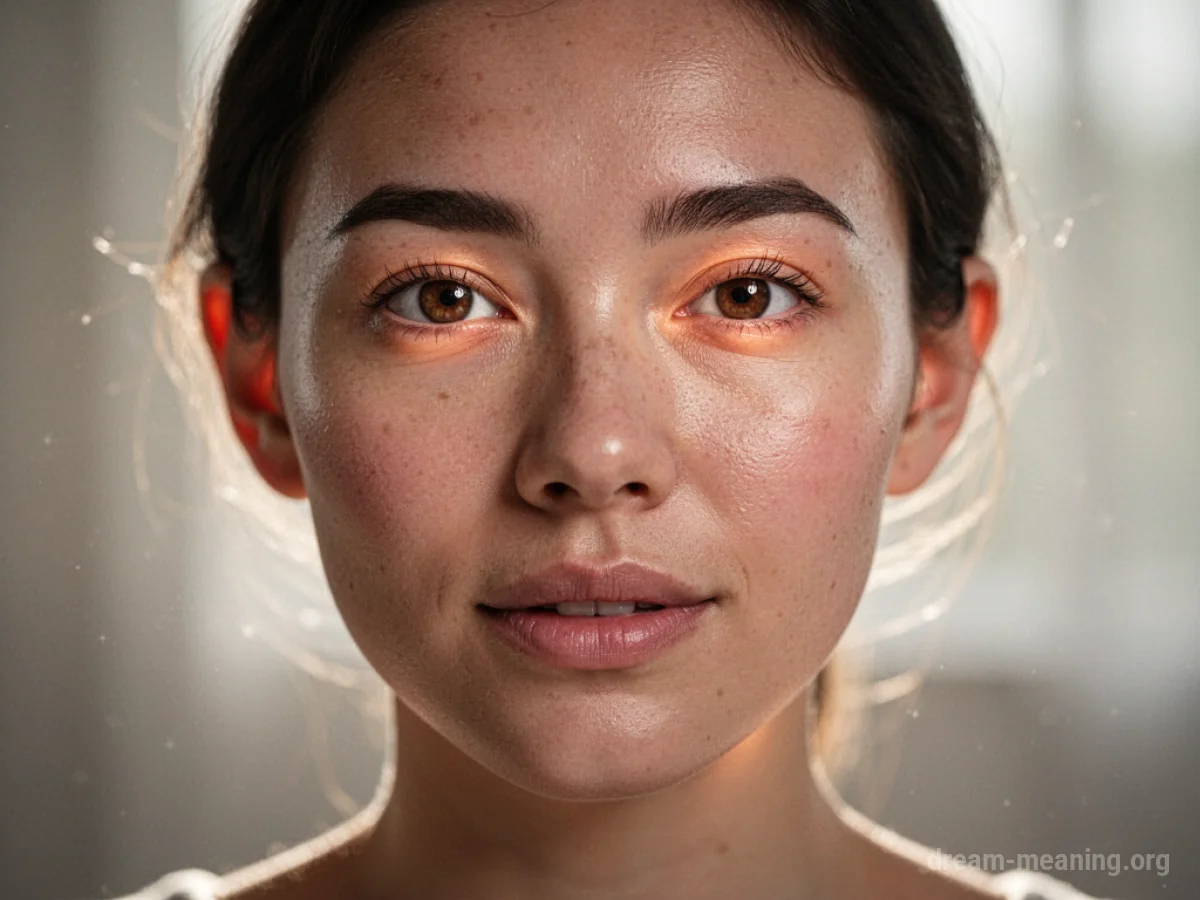 A person's face with skin emitting a soft, internal light.