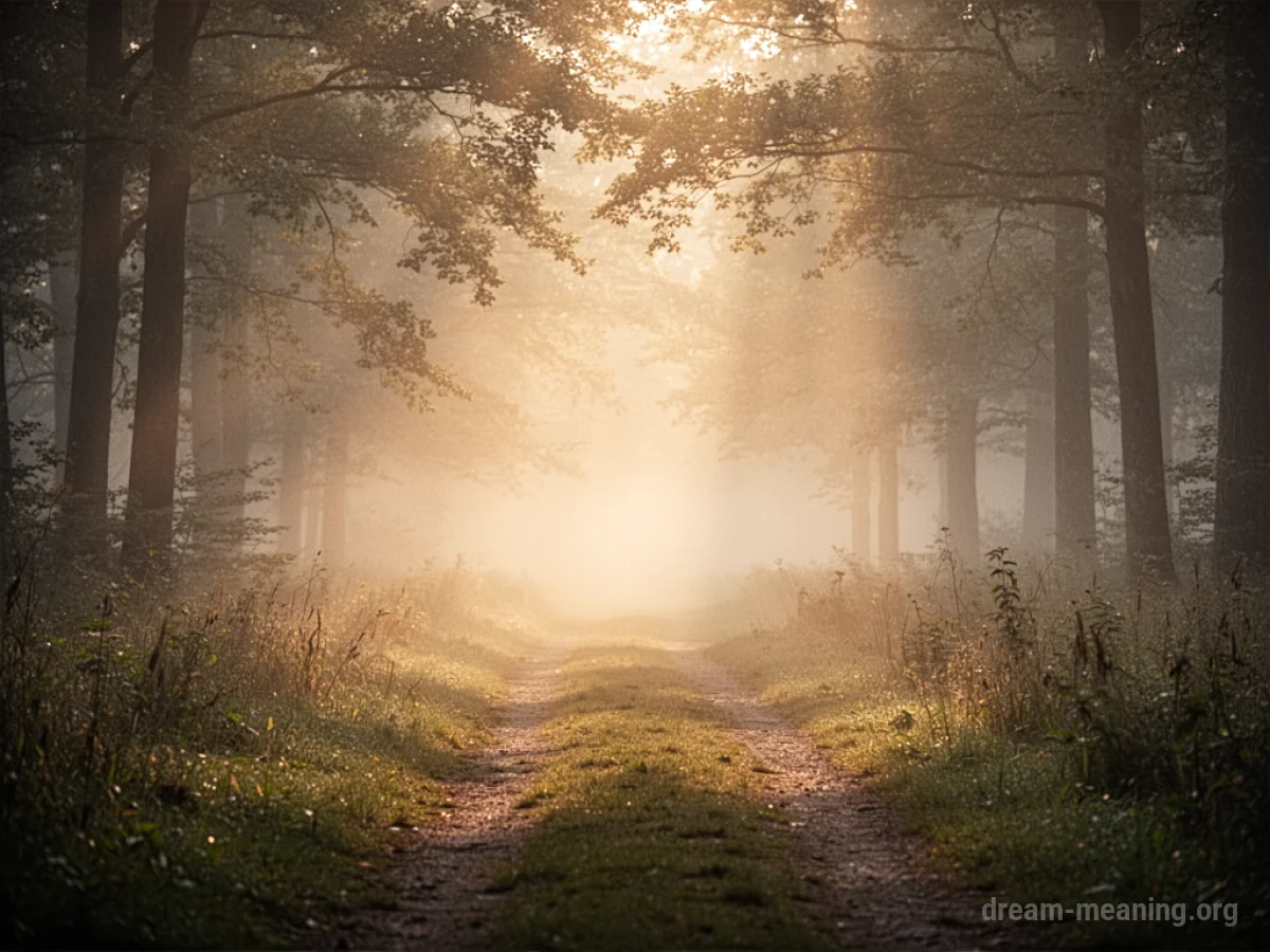 A luminous golden light shining through a soft mist.