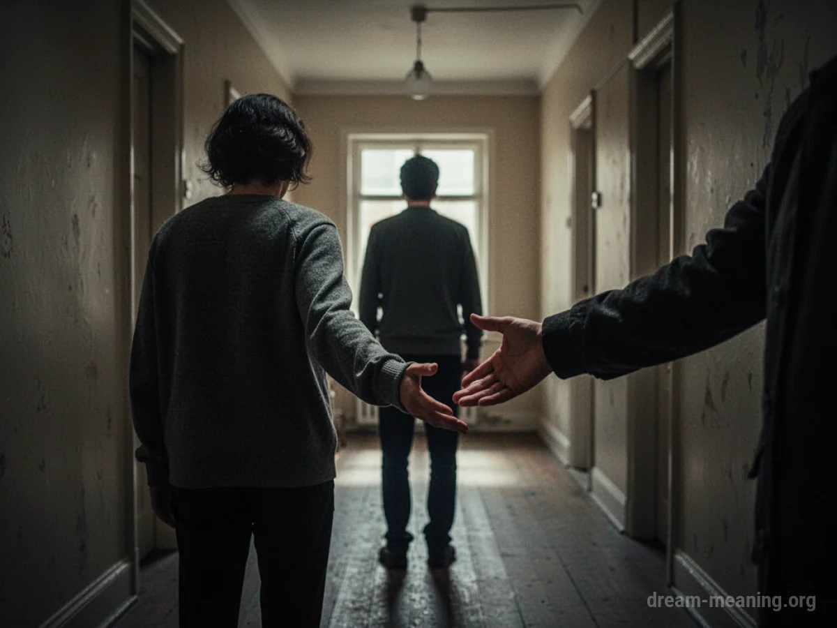 A person with their back to the viewer, ignoring an outstretched hand.