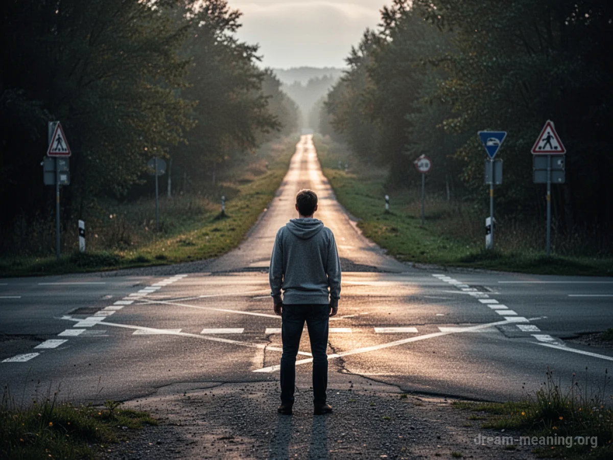 Person at a crossroads looking towards a path.