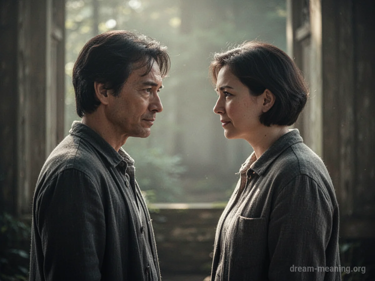 Two people acknowledging each other with a nod from a distance.