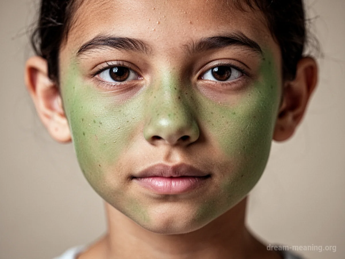 A person's skin with a visible green tint.