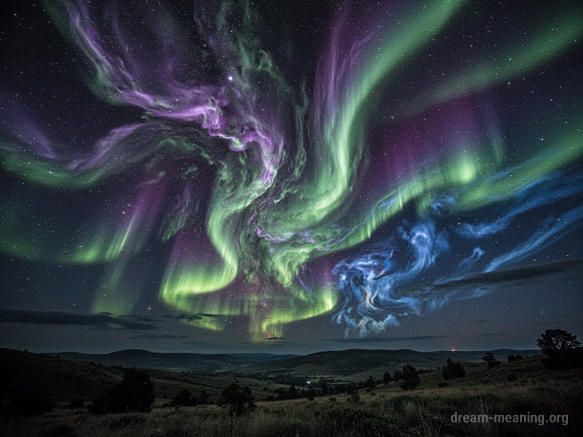 A night sky filled with swirling unnatural colors.