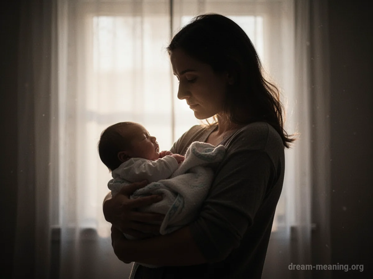 Silhouette of a person holding a baby.