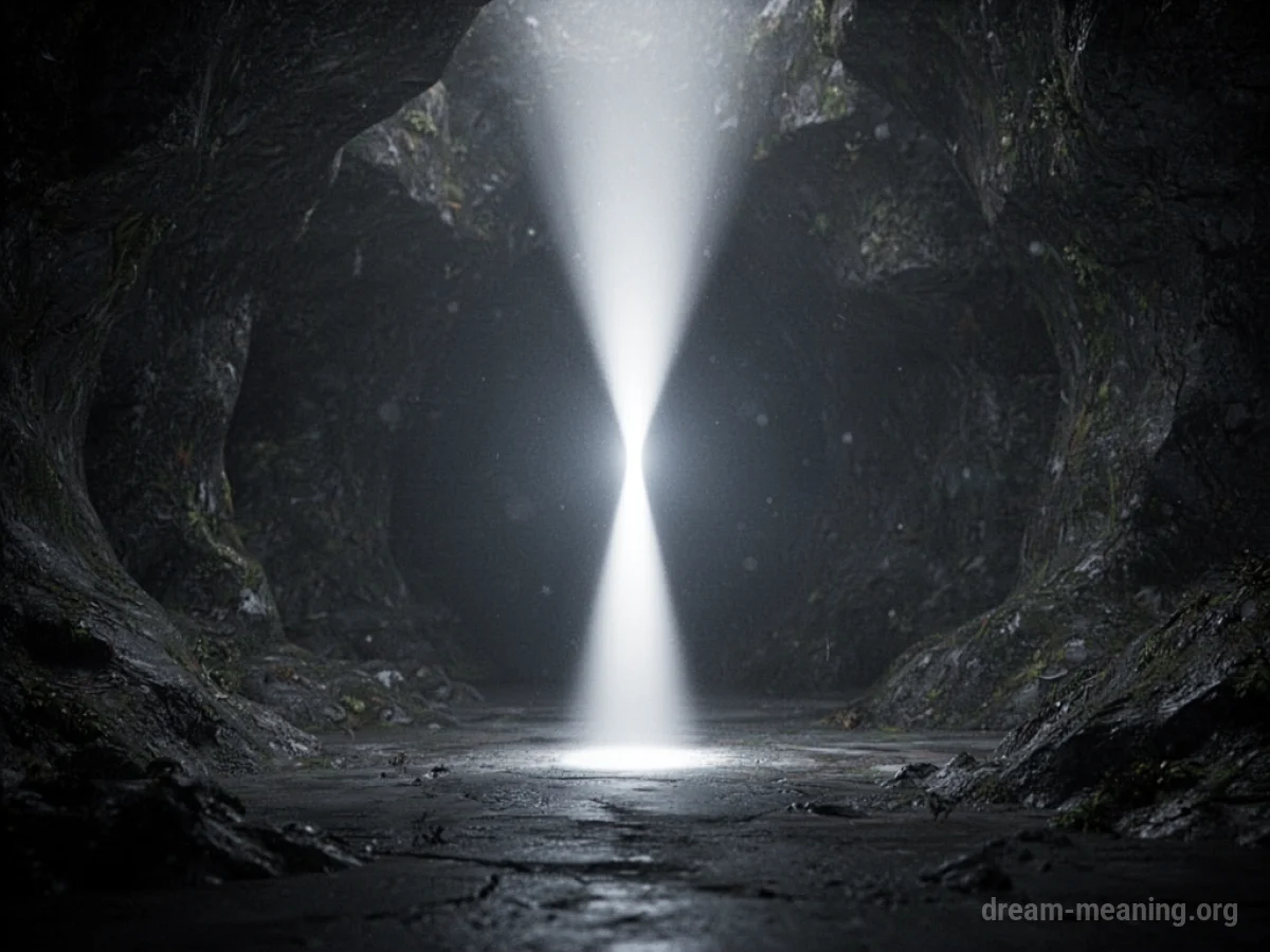 A bright beam of light cutting through darkness.