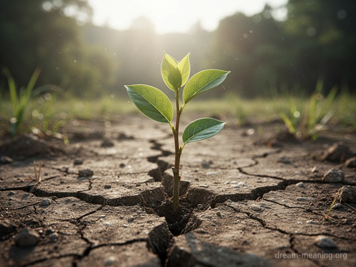 A small green sprout emerging from dry soil.